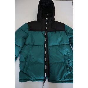 Aéropostale Men Sz L Green/Black Colorblock Heavyweight Hooded Puffer Jacket